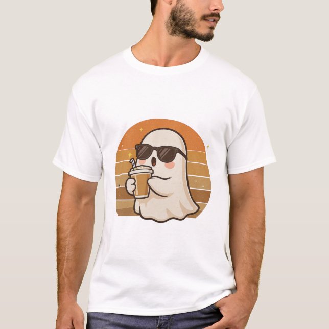 Camiseta de Halloween de Fantasma Legal com Café (Frente)