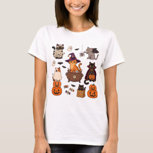 Camiseta de Halloween de Gato Bruxa Fofo Bigodes d