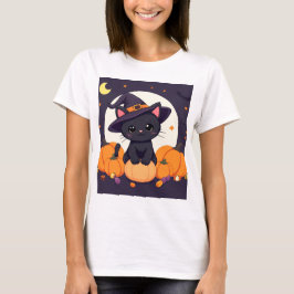 Camiseta de Halloween de Gato Bruxa Mágica Definit