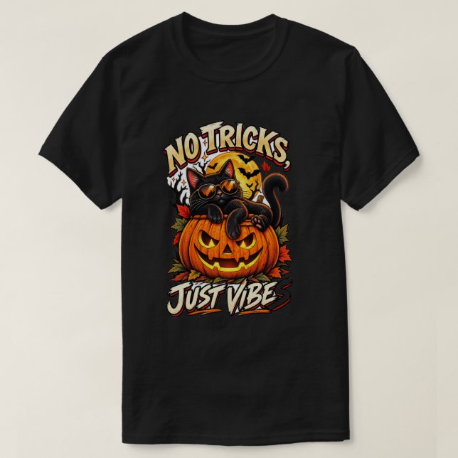 Camiseta de Halloween de Gato Preto – Sem Pegadinh (Frente do Design)