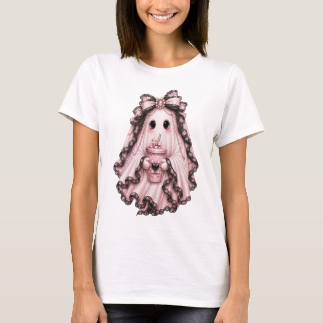 Camiseta de Halloween do Fantasma do Café Fofo | C (Frente)