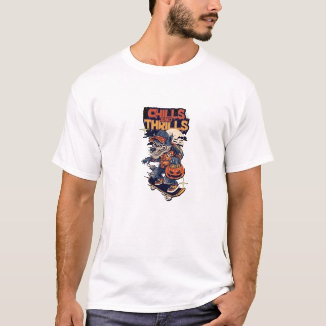 Camiseta de Halloween do lobisomem da patinadora - (Frente)