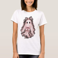 Camiseta de Halloween Fantasma Aranha Rosa Fofa |