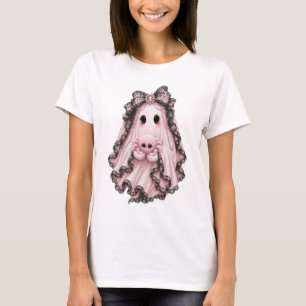 Camiseta de Halloween Fantasma Aranha Rosa Fofa