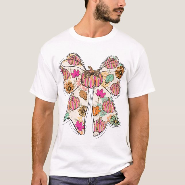Camiseta de Halloween Floral com Arco de Abóbora d (Frente)