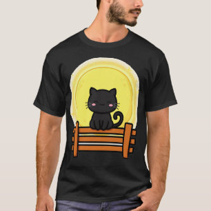 Camiseta de Halloween Lua Cheia Gato Preto