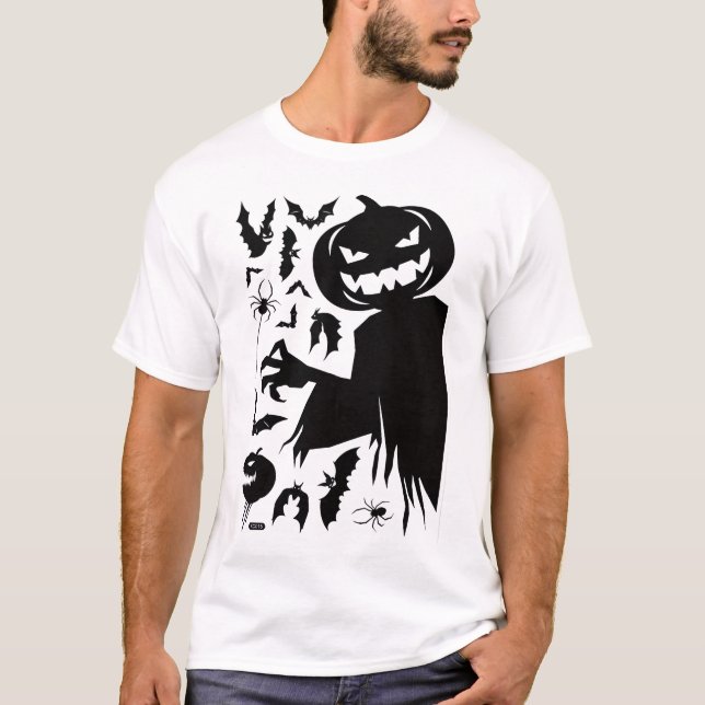 Camiseta de Halloween minimalista com uma abóbora  (Frente)