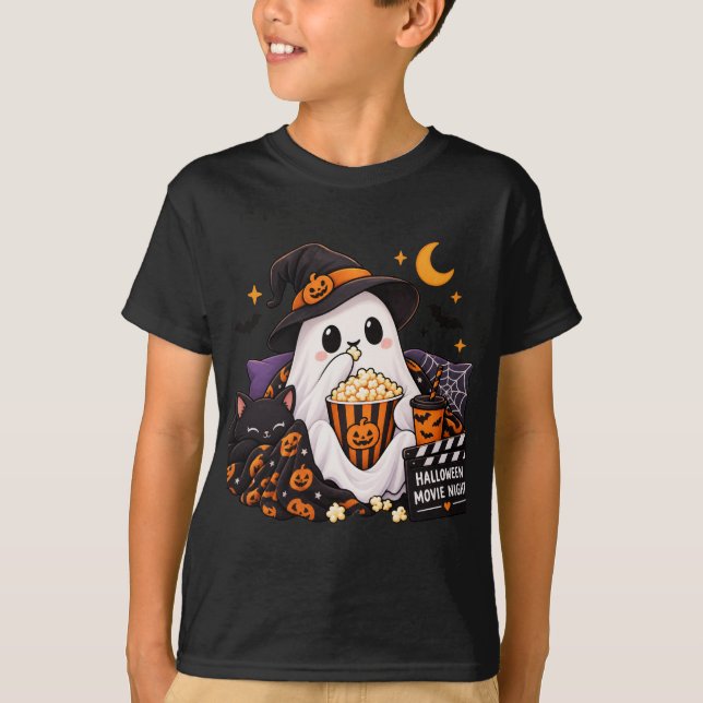 Camiseta de Halloween Noturna de Fantasma Fofa (Frente)