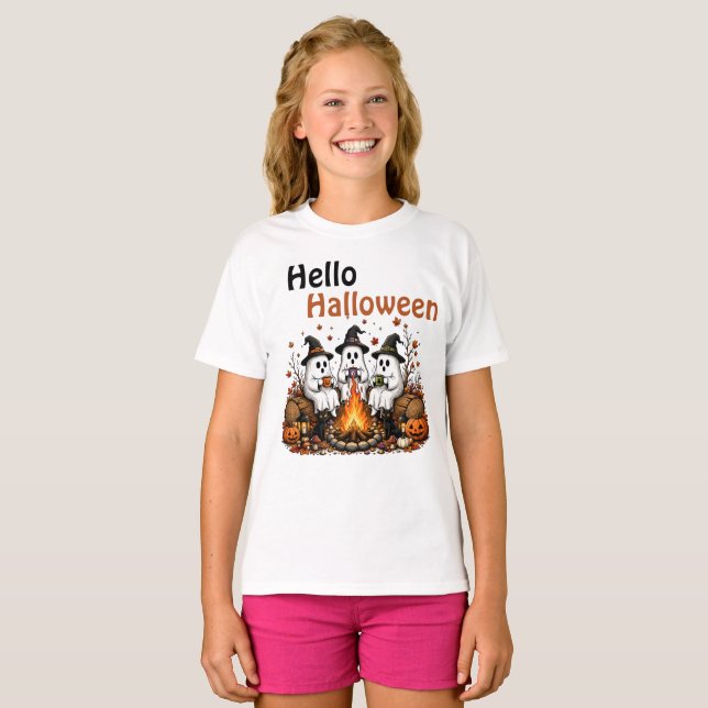 Camiseta de Halloween Personalizada com Texto (Frente Completa)
