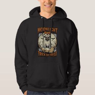 Camiseta de Halloween Pug com Lua de Gravura Vinta