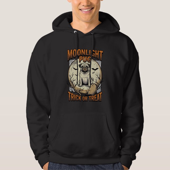Camiseta de Halloween Pug com Lua de Gravura Vinta (Frente)