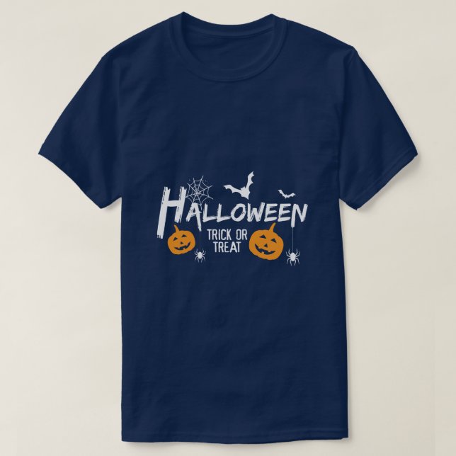 Camiseta de Halloween 'Trick or Treat' (Frente do Design)