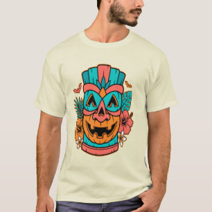Camiseta de Halloween Tropical Tiki Pumpkin Mask