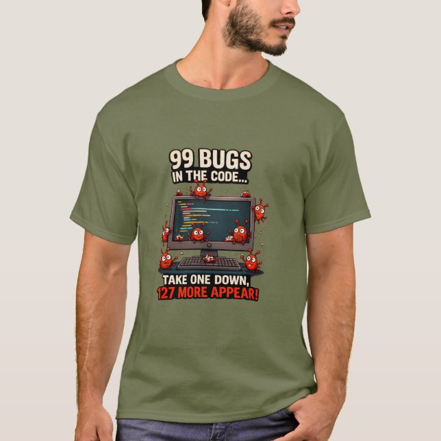 Camiseta de Humor de Programador 99 Bugs (Frente)