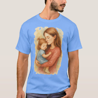 Camiseta de Ilustração de Aquarela Mãe e Filhoender F