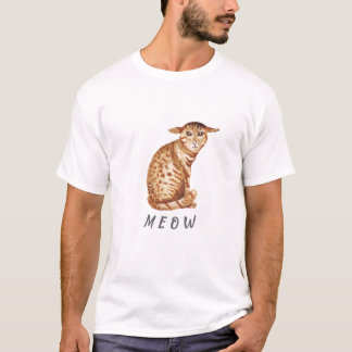 Camiseta de Ilustração em Aquarela de Gato Meow Fo