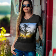 Camiseta de Impressão sunset tropical