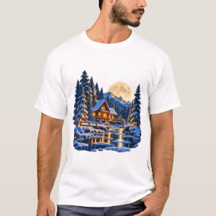 Camiseta de Inverno Lua Cheia Cabana Aconchegante 
