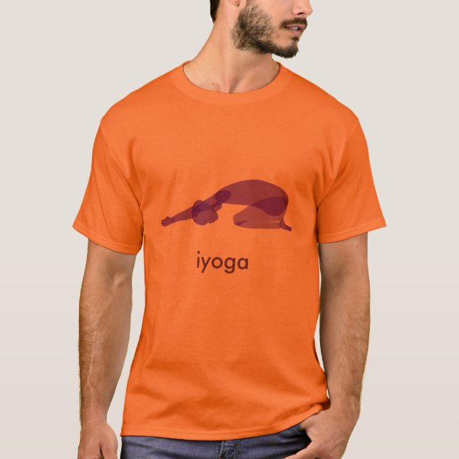 Camiseta de ioga laranja e roxa. (Frente)