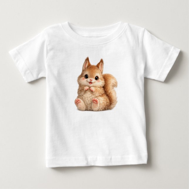 Camiseta de Jersey Fina de Bebê Esquilo Fofo Prese (Frente)
