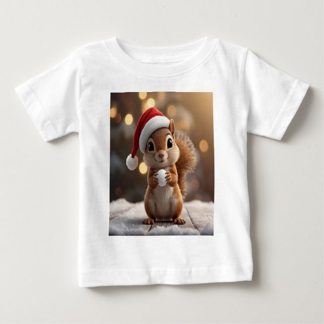 Camiseta de Jersey para Bebê Esquilo de Natal Fofo (Frente)