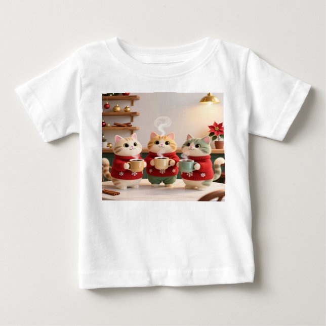 Camiseta de Jersey para Bebê Três Gatinhos Fofos (Frente)