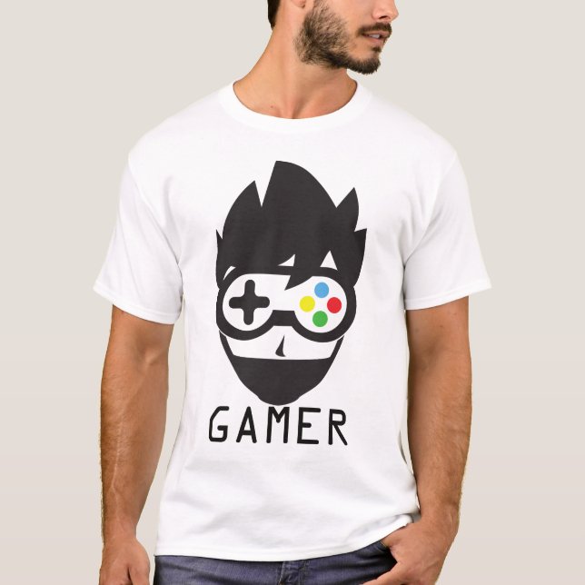 Camiseta de jogo com rosto engraçado de jogador e  (Frente)
