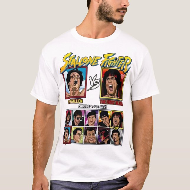 Camiseta de Jogo de Arcade Retro Stallone Fighter  (Frente)