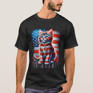 Camiseta De Julho Cat Usa Flag Cute Kitten Memorial Day Pat