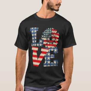 Camiseta De Julho Love Sunflower Patriotic American Flag Us