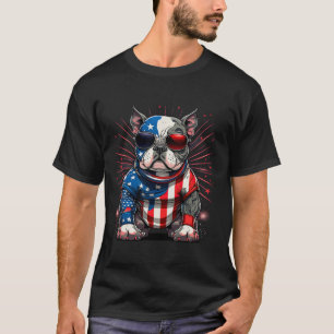 Camiseta De Julho Patriótico Americano Bully Dog Bandeira U