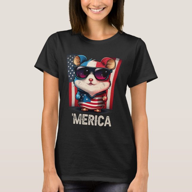 Camiseta De Julho Patriótico Hamster Merica (Frente)