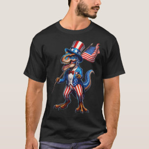 Camiseta De Julho T-rex U.A Patriótica Bandeira Americana D