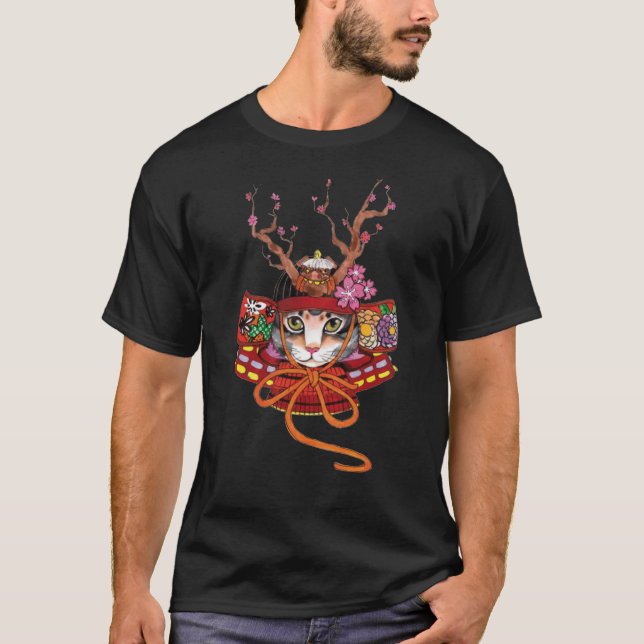 Camiseta de Kitten Edo Samurai Neko Japonês (Frente)