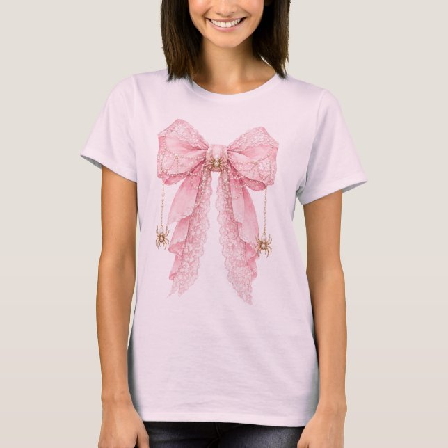 Camiseta de laço de aranha coquete rosa (Frente)