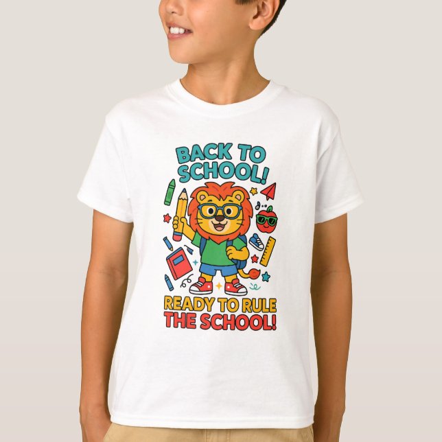 Camiseta de Leão de Volta à Escola – Domine a Esco (Frente)