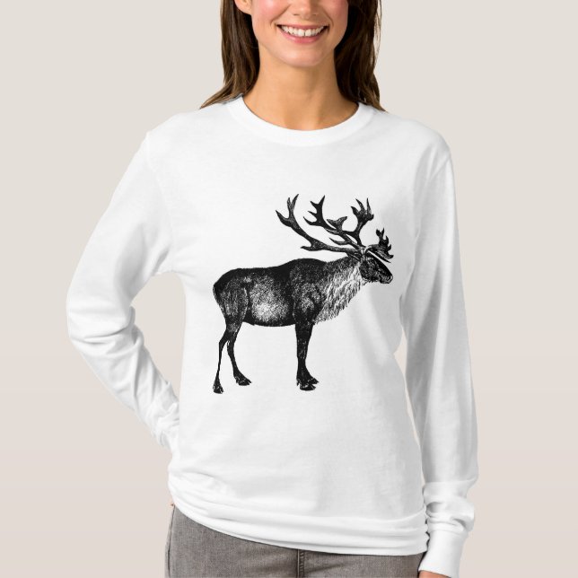 Camiseta De Leve Longa De Reindeer, Elk, Design an (Frente)