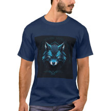 Camiseta de Lobo Geométrico Azul Neon