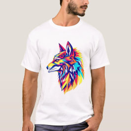 Camiseta de Lobo Geométrico Colorido