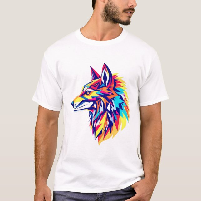 Camiseta de Lobo Geométrico Colorido (Frente)