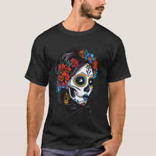 Camiseta De Los Muertos La Catrina Dia dos Mortos Açúcar Cr