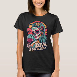 Camiseta De Los Muertos Womens Skeleton Festa de Halloween