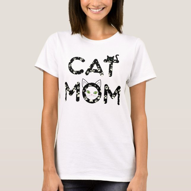 Camiseta de Mãe de Gato Fofa com Pegadas de Pata e (Frente)