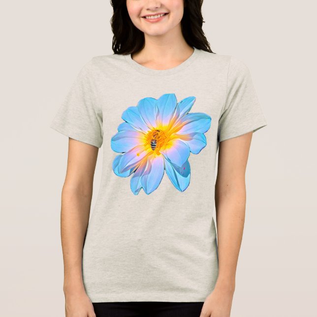 Camiseta de Malha de Aveia com Flor de Dália Azul  (Frente)