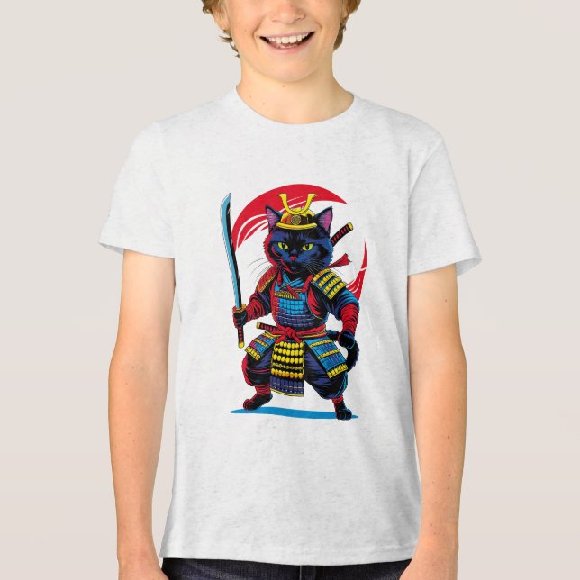 Camiseta de manga corta triblend Gato Samurái (Frente)