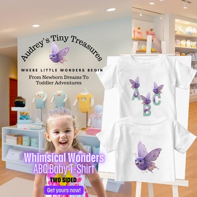 Camiseta de Manga Curta ABC Bebê Whimsical Wonders (Criador carregado)