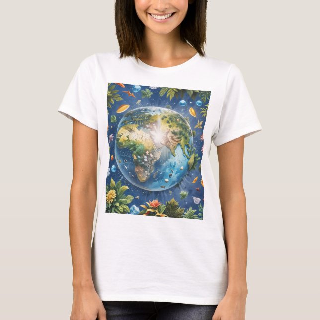 camiseta de manga curta com imagem da terra (Frente)