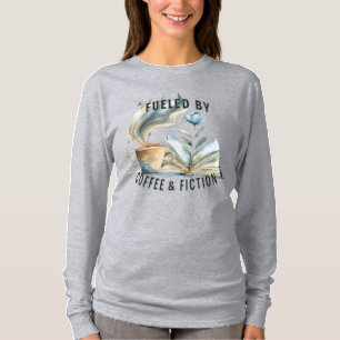 Camiseta de manga longa 'Alimentada por Café e Fic