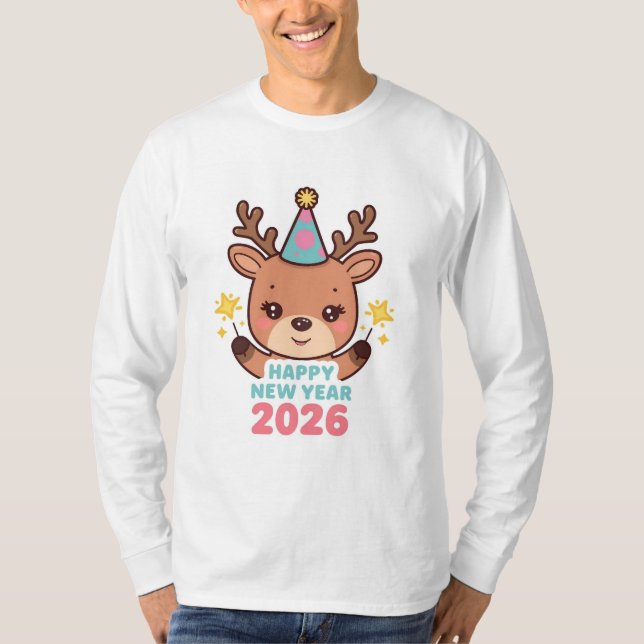 camiseta de manga longa ano novo feliz 2026 (Frente)