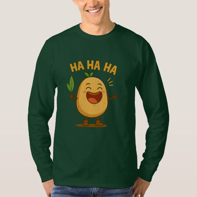 Camiseta de Manga Longa Batata Risonha Divertida (Frente)